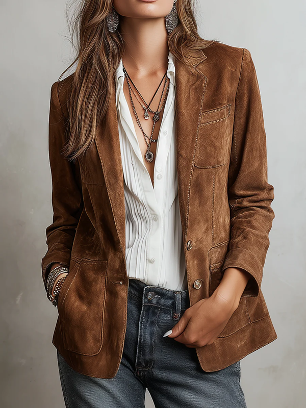 Rachel | Suède blazer met knoopsluiting en borstzak voor dames