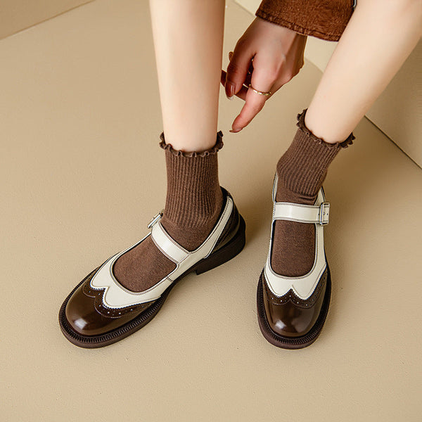 Leonie – Platte tweekleurige Mary Jane-schoenen