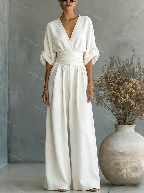 Pia | Wikkeljumpsuit met V-hals en wijde pijpen voor dames