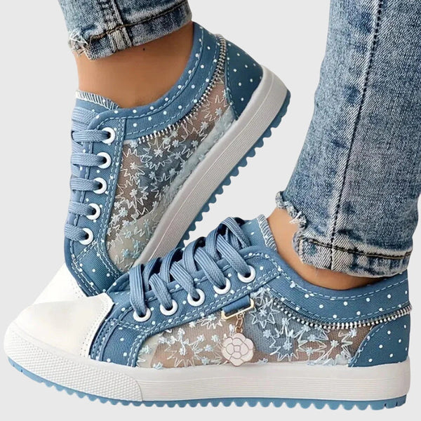 Elena | Plateausneakers met veters en gestippelde stof voor dames