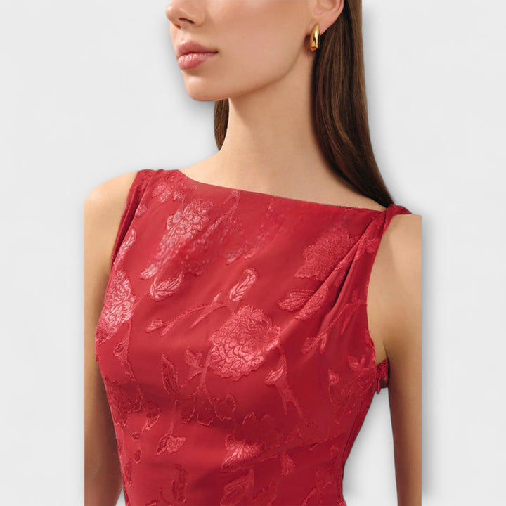Opal - Elegant rugloze strik-jacquard-maxi-jurk
