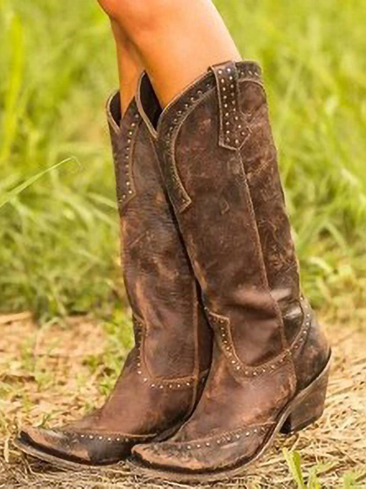 Amaris | Kniehoge cowboylaarzen met studs voor dames