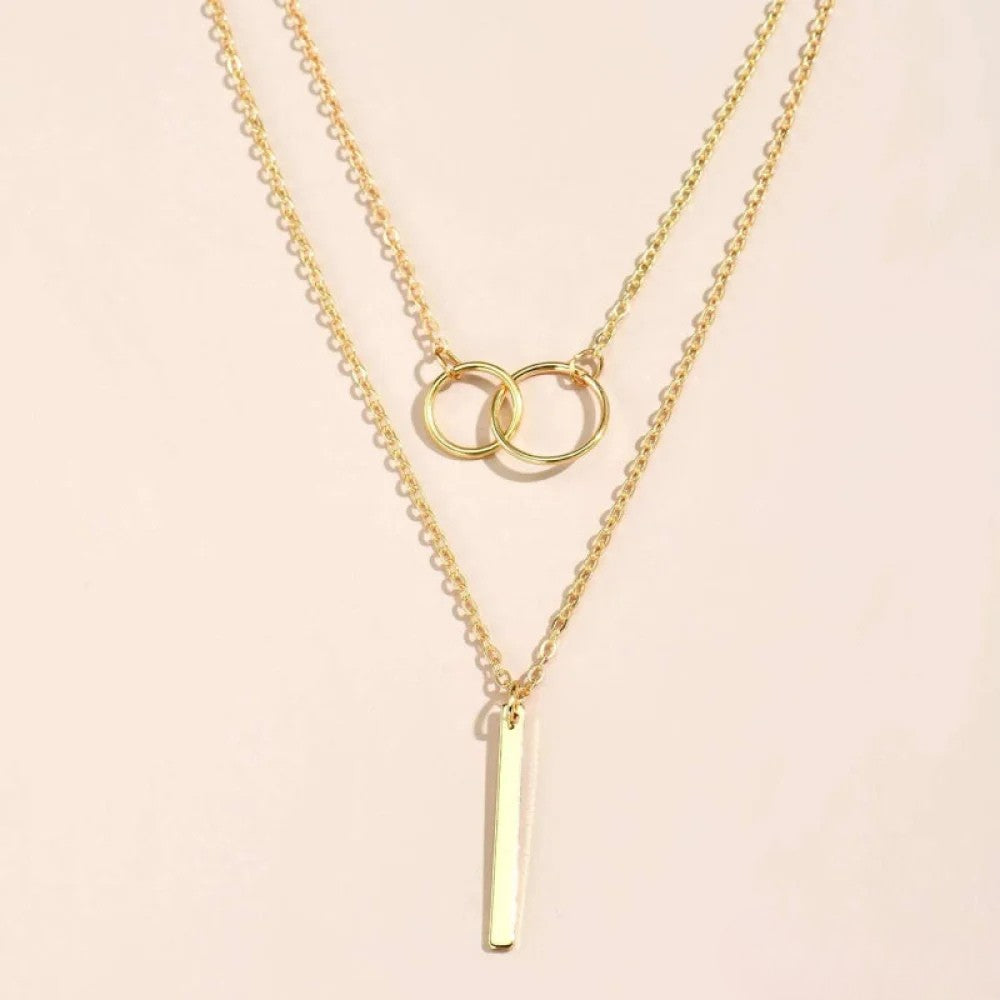 Retro Gouden Dubbele Cirkel Hanger Ketting