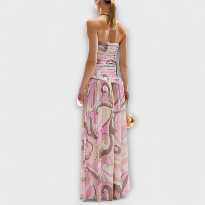 Tatum - Adembenemende pastelgekleurde off-shoulder maxidress