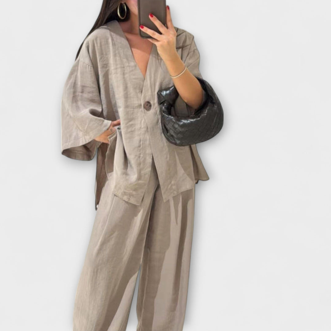 Jacqueline - Casual V-hals Top en Broek Duo