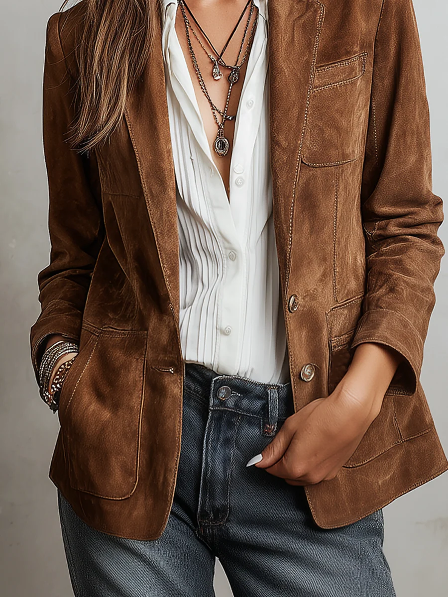 Rachel | Suède blazer met knoopsluiting en borstzak voor dames