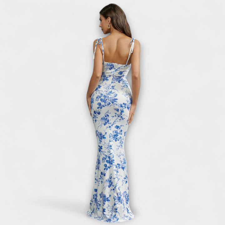 Thalia - Bloemenprint Promjurk met Geknoopte Schouderbanden