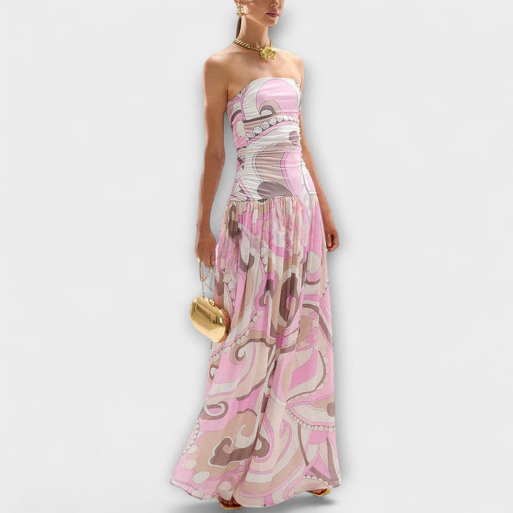 Tatum - Adembenemende pastelgekleurde off-shoulder maxidress
