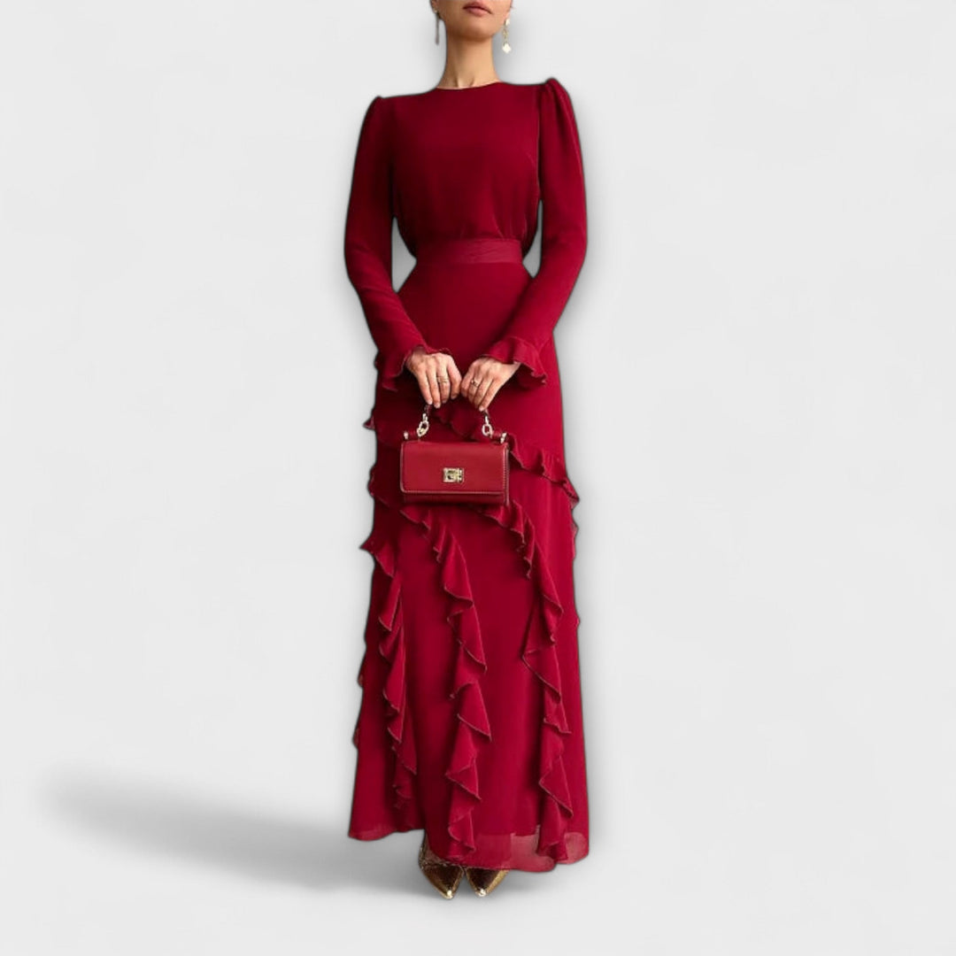 Fallon - Slim Fit Lange jurk met driedimensionale ruffles