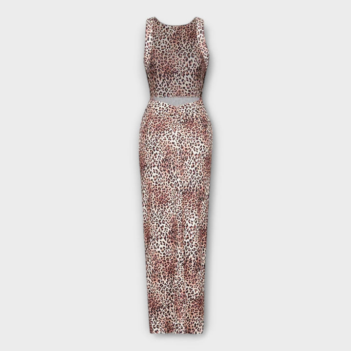 Della - Maxikleed met luipaardprint en rugdecolleté