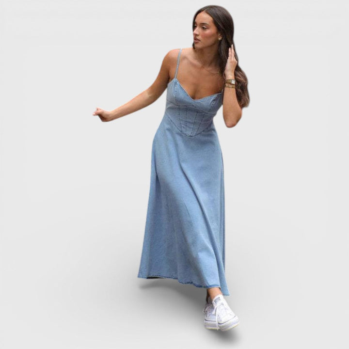 Lux - Denim Blau Strapless Jurk