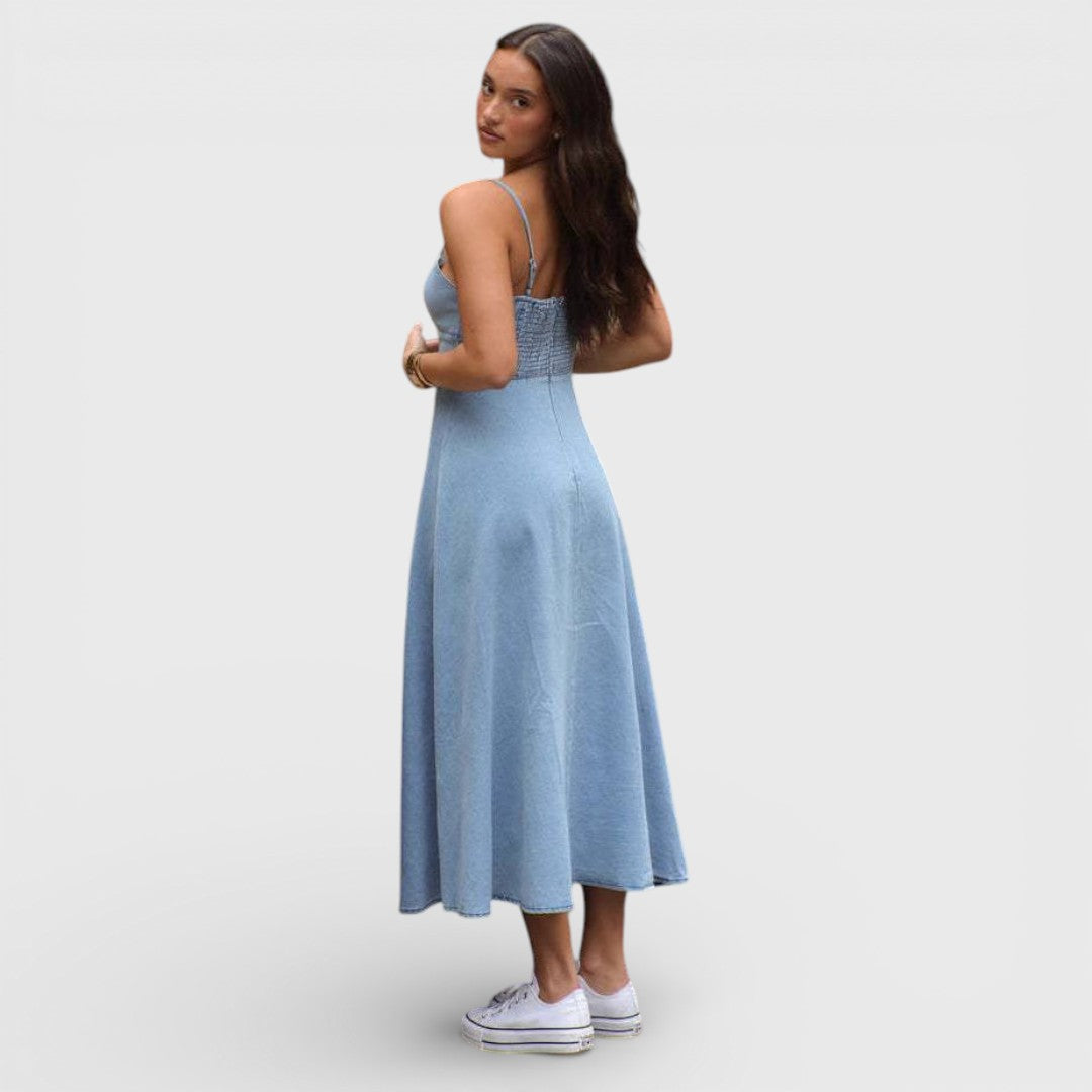 Lux - Denim Blau Strapless Jurk