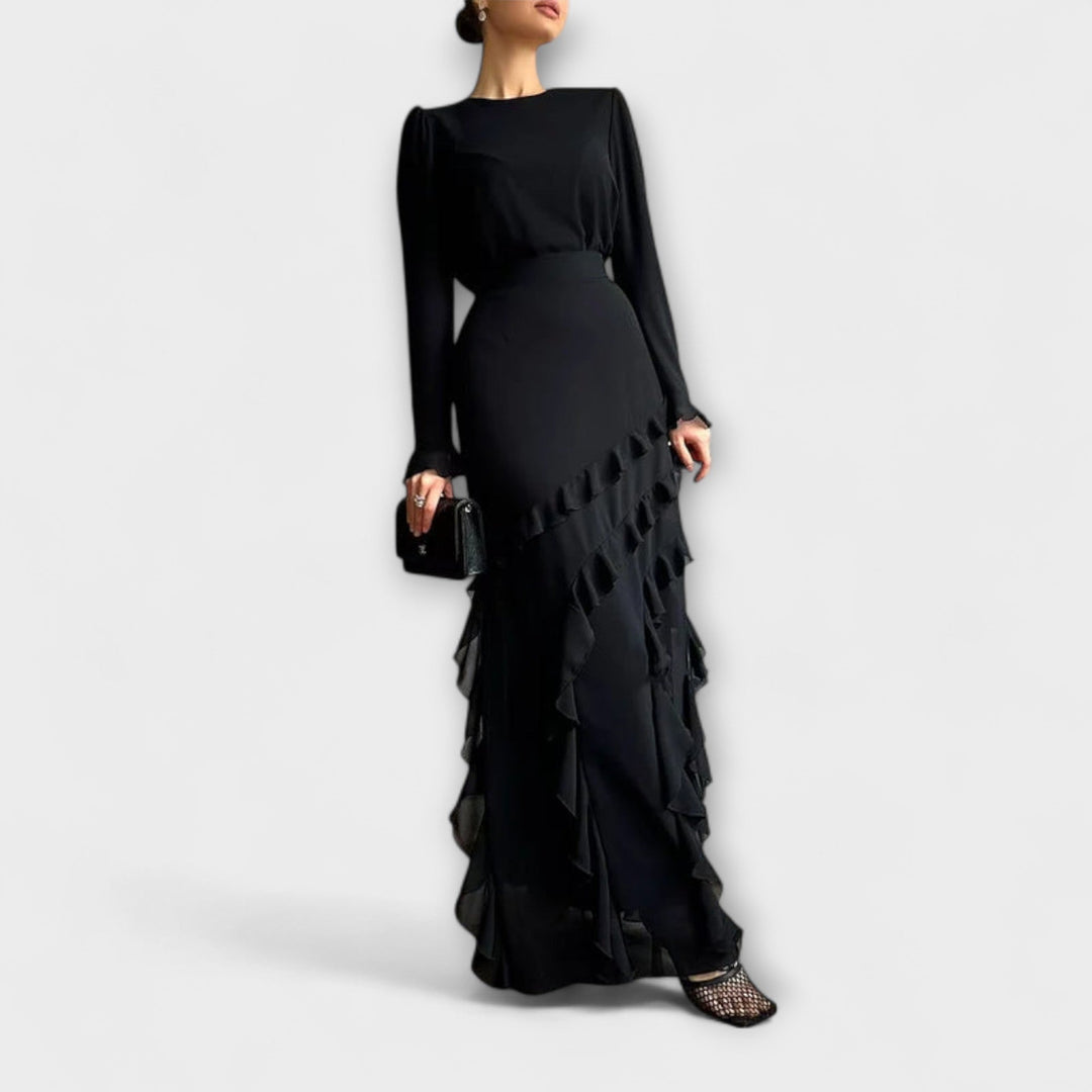 Fallon - Slim Fit Lange jurk met driedimensionale ruffles