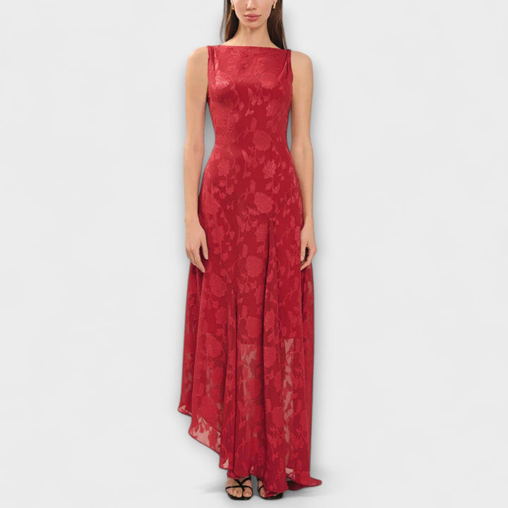 Opal - Elegant rugloze strik-jacquard-maxi-jurk