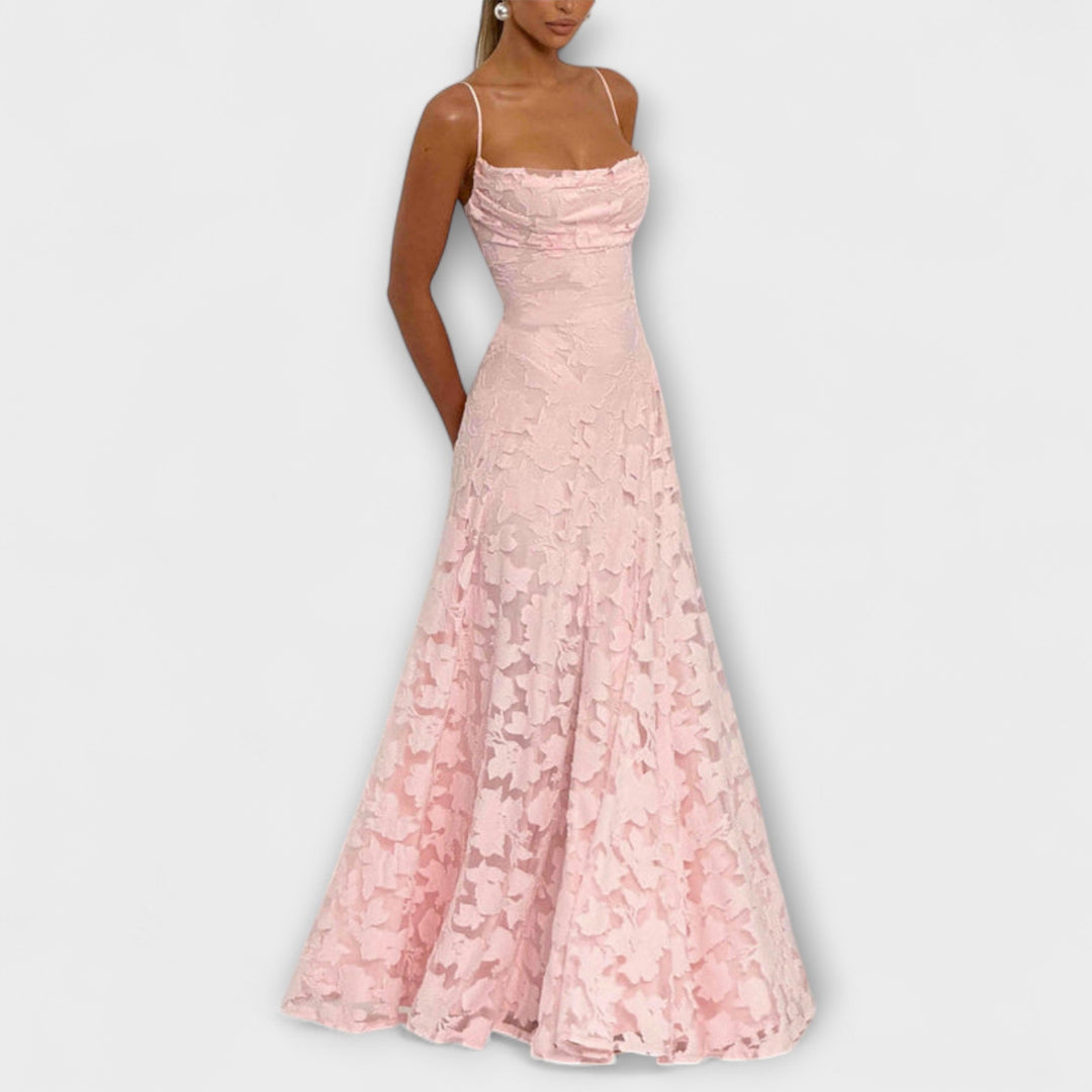 Kairi - Stijlvolle Floral-Lace Maxidress met Spaghetti Bandjes