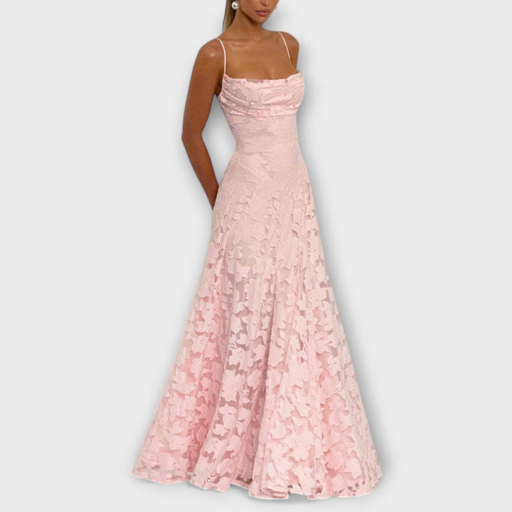 Kairi - Stijlvolle Floral-Lace Maxidress met Spaghetti Bandjes