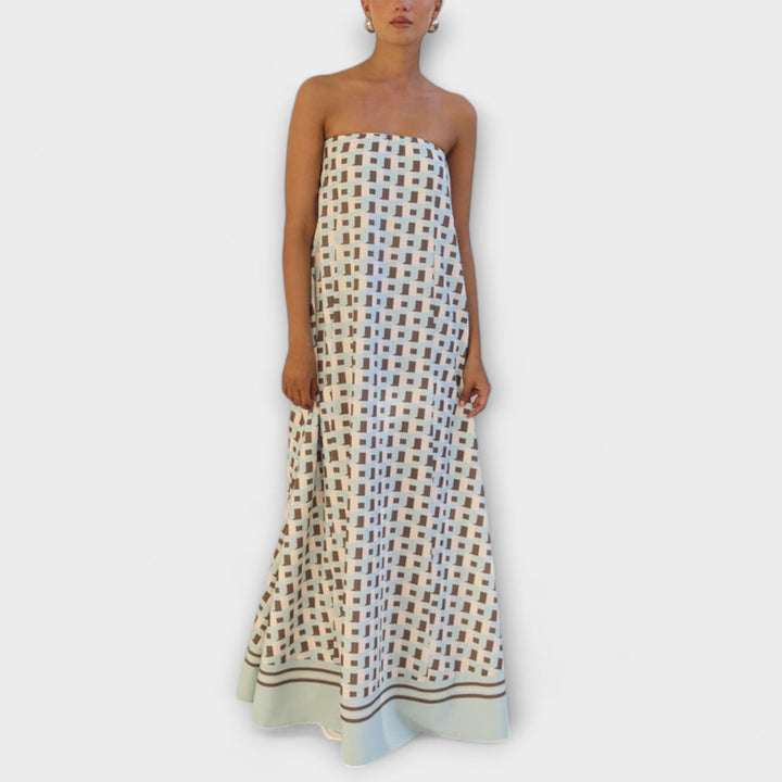 Hasel - Uniek geometrisch Off-Shoulder Maxi-Jurk