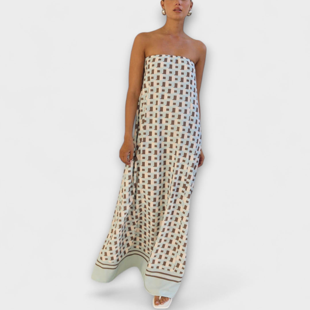 Hasel - Uniek geometrisch Off-Shoulder Maxi-Jurk