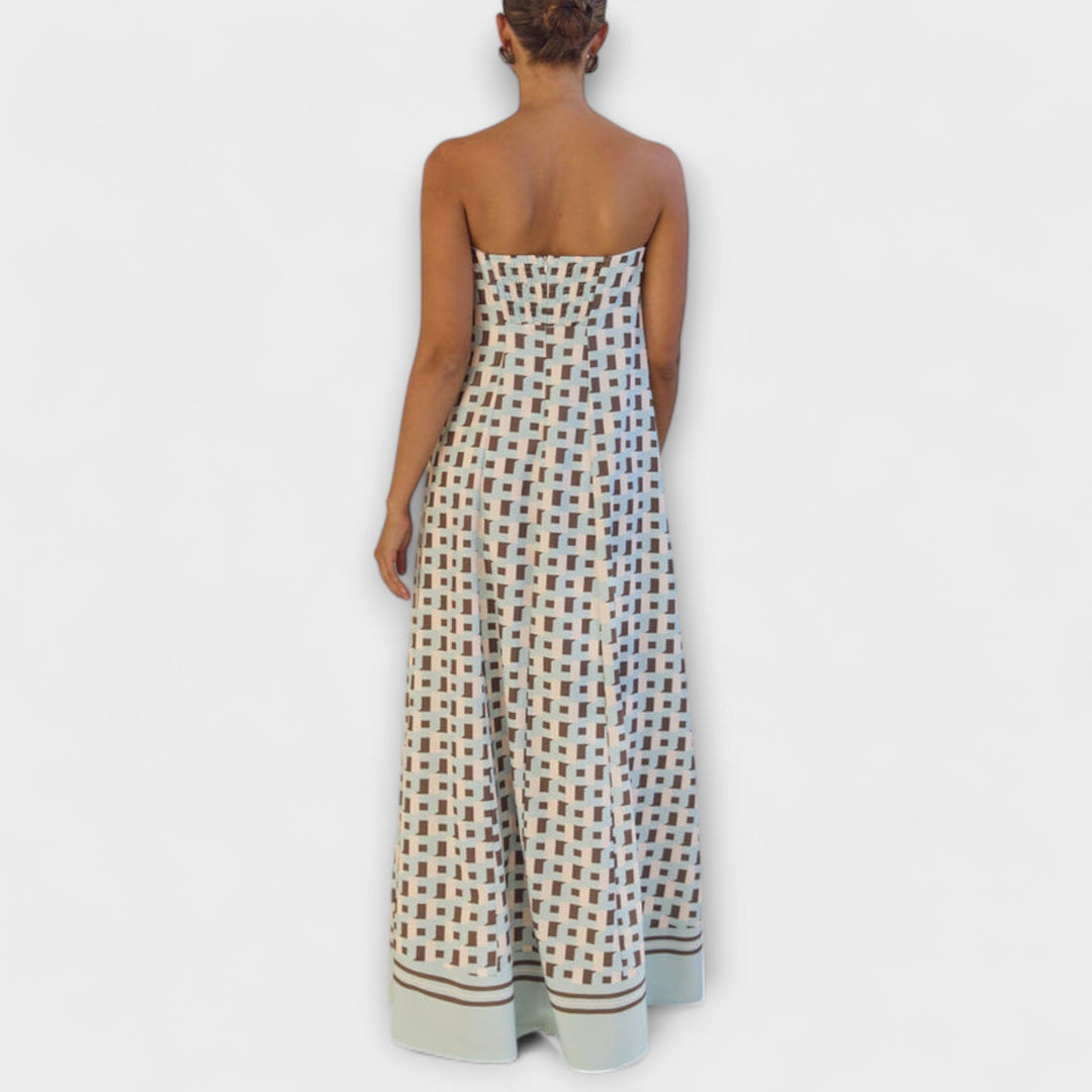 Hasel - Uniek geometrisch Off-Shoulder Maxi-Jurk