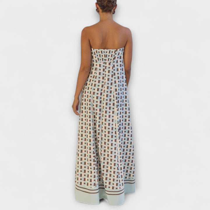 Hasel - Uniek geometrisch Off-Shoulder Maxi-Jurk
