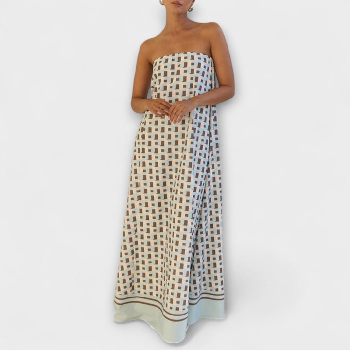 Hasel - Uniek geometrisch Off-Shoulder Maxi-Jurk