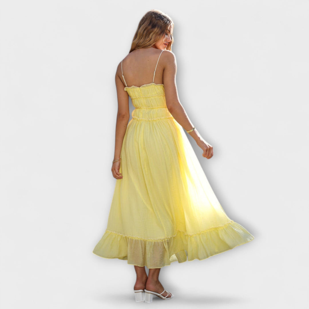 Celine - Rüschengesäumtes ärmelloses Midikleid
