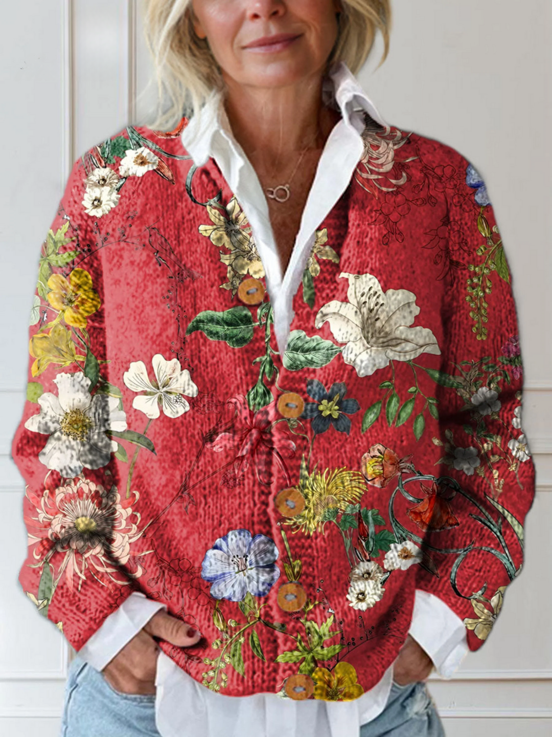 Lena | Cardigan met knopen en bloemenprint voor dames