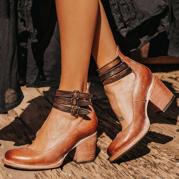 Elsa | Bottines met blokhak en gespbandjes aan de enkel voor dames