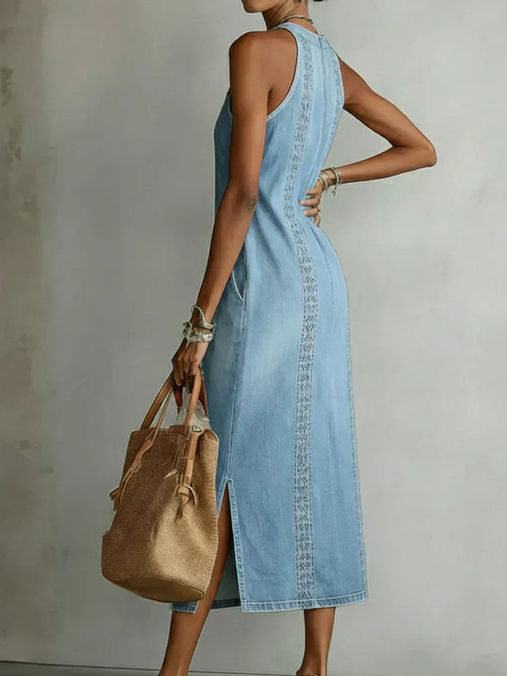 Júlia - Denim Jurk met Retro Kant
