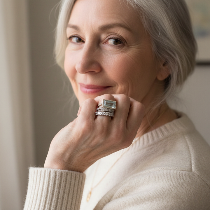 Vintage Zilveren Ringenset met Glazen Turquoise