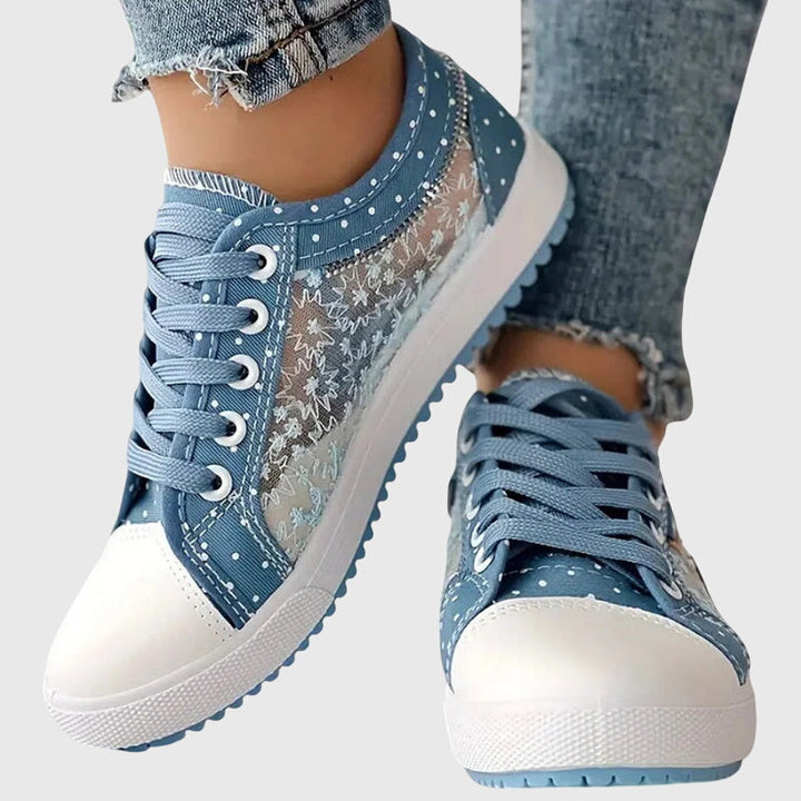 Elena | Plateausneakers met veters en gestippelde stof voor dames