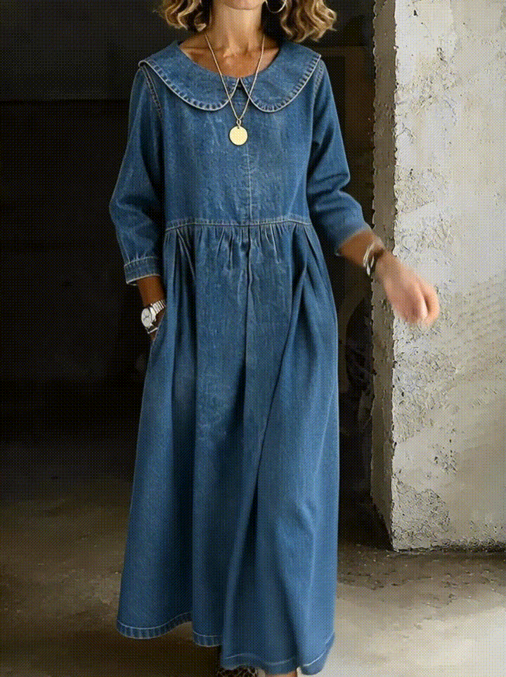 Leonor - Denim Jurk met Peter Pan Kraag
