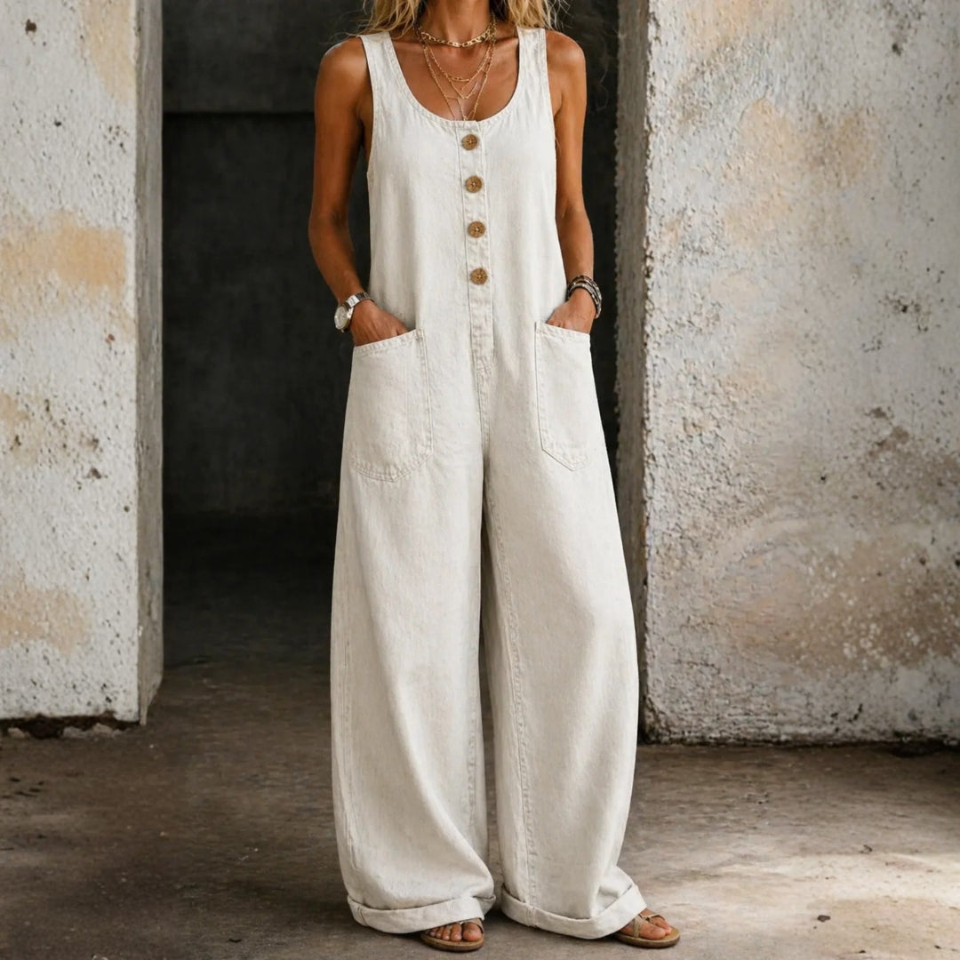 Vânia - Vintage Gewassen Denim Katoenen Jumpsuit