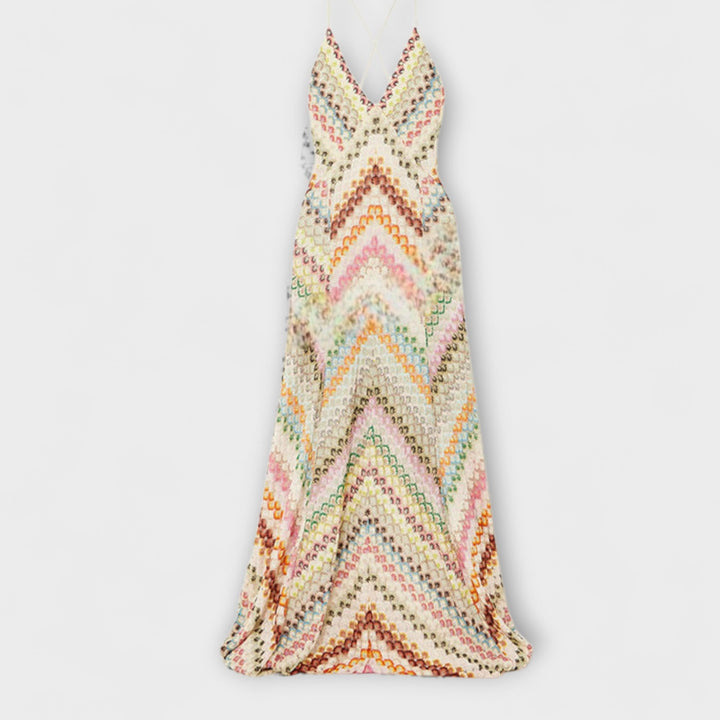 Remi - Missoni Kleurrijk Visgraatpatroon Maxijurk