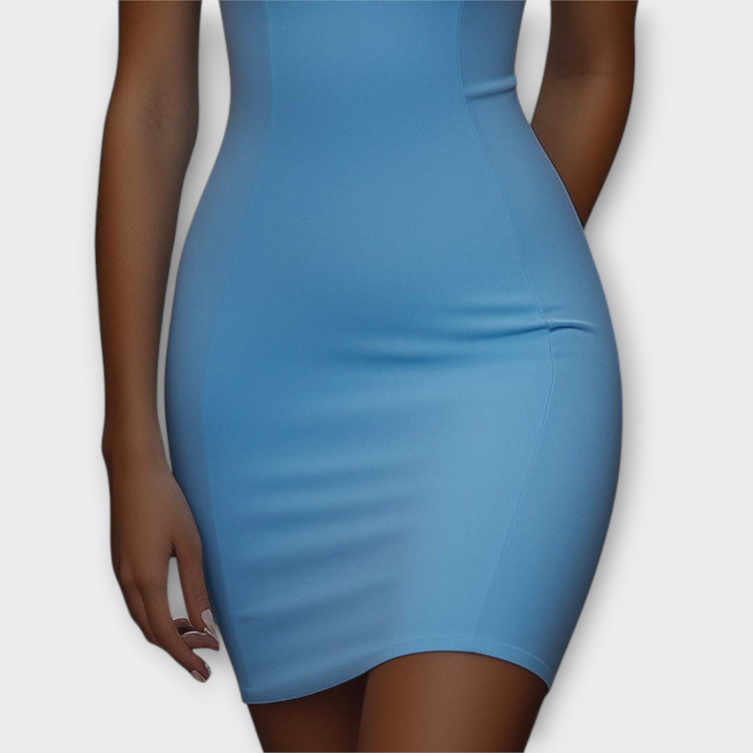 Maja - Blau Stretch Bodycon Mini Jurk