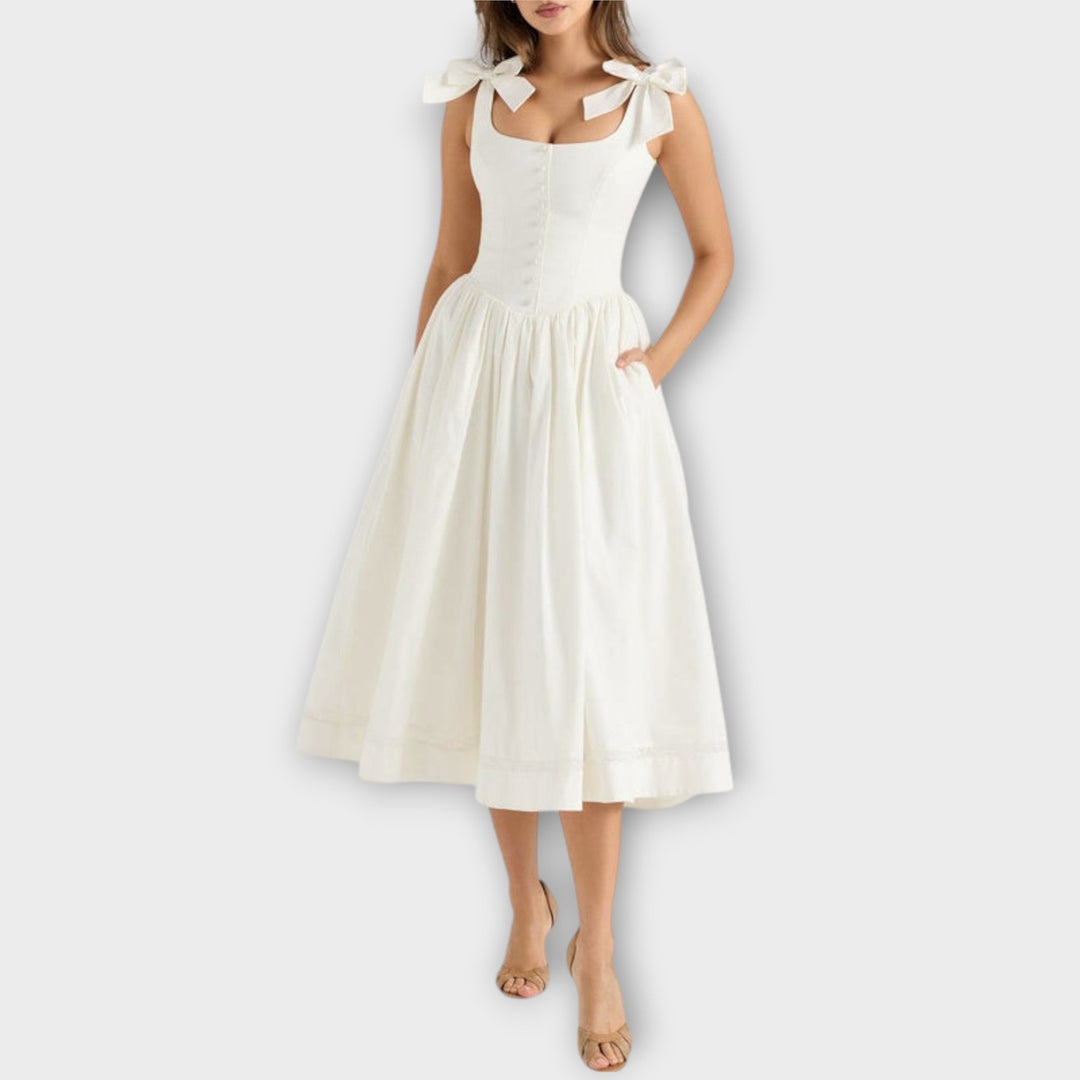 Lotta - Witte Midi-jurk met Strikdetail