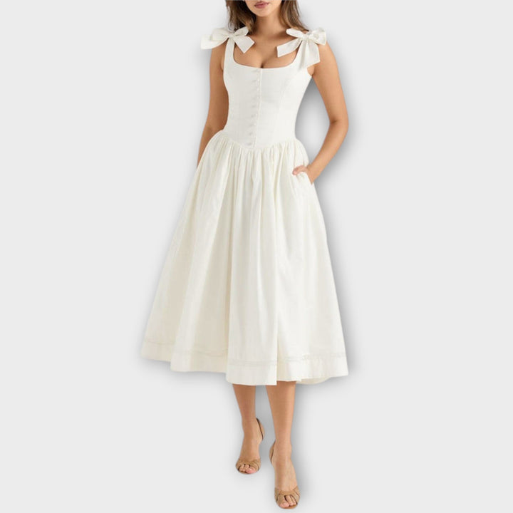 Lotta - Witte Midi-jurk met Strikdetail