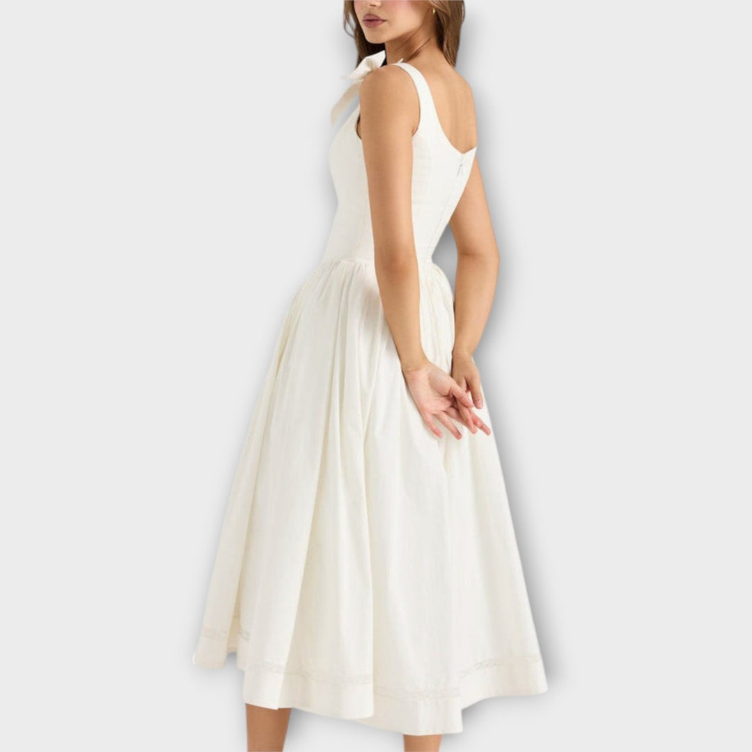Lotta - Witte Midi-jurk met Strikdetail