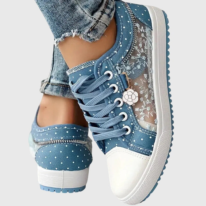 Elena | Plateausneakers met veters en gestippelde stof voor dames