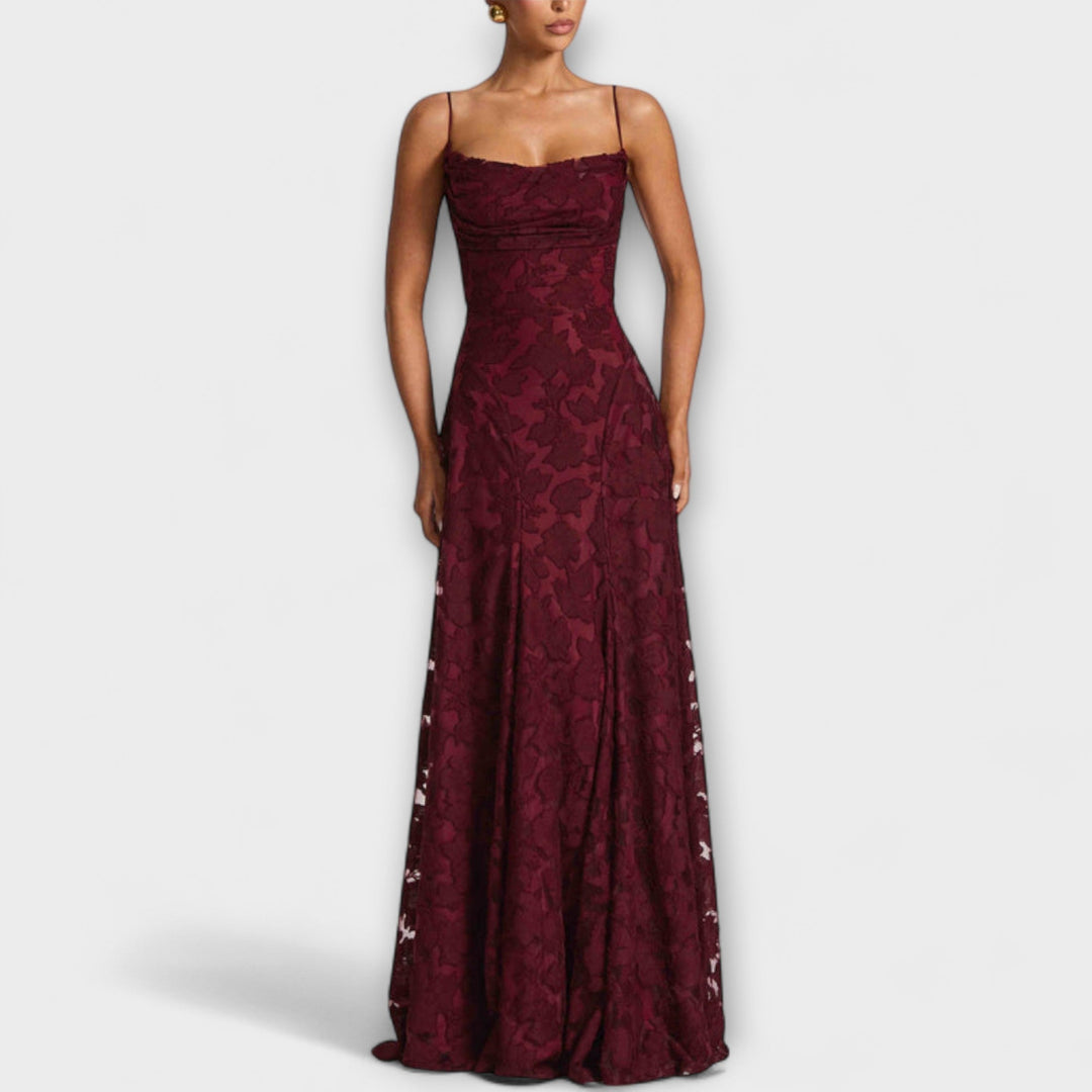 Kairi - Stijlvolle Floral-Lace Maxidress met Spaghetti Bandjes