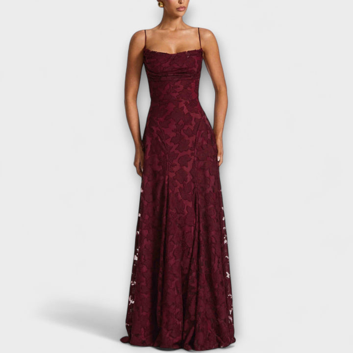 Kairi - Stijlvolle Floral-Lace Maxidress met Spaghetti Bandjes