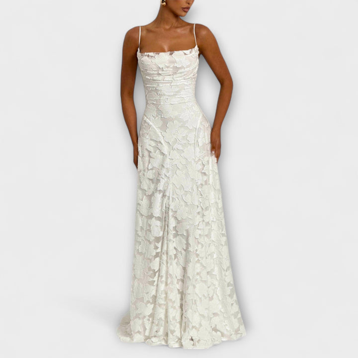 Kairi - Stijlvolle Floral-Lace Maxidress met Spaghetti Bandjes