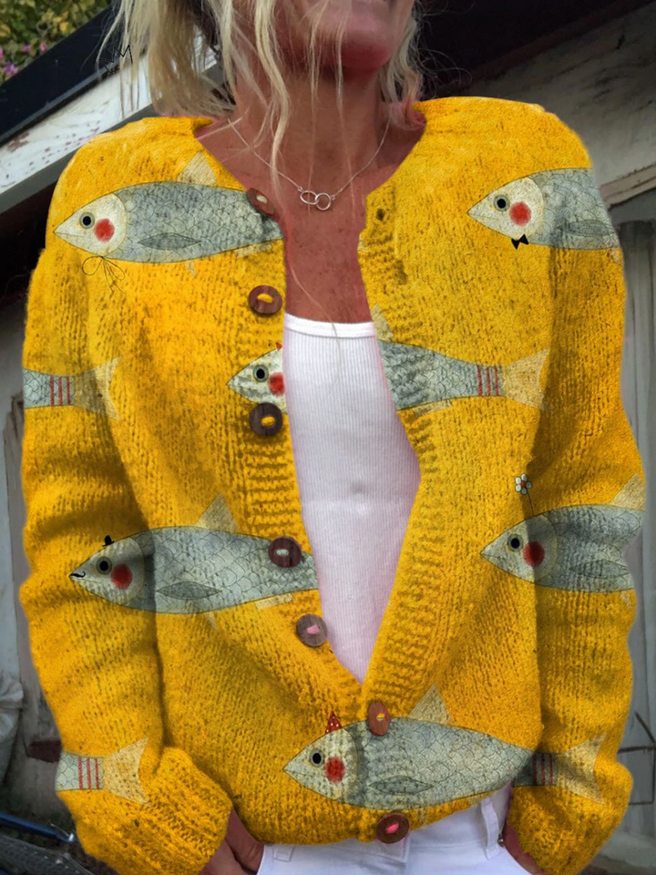 Edwina | Cardigan met knopen en vissenprint voor dames