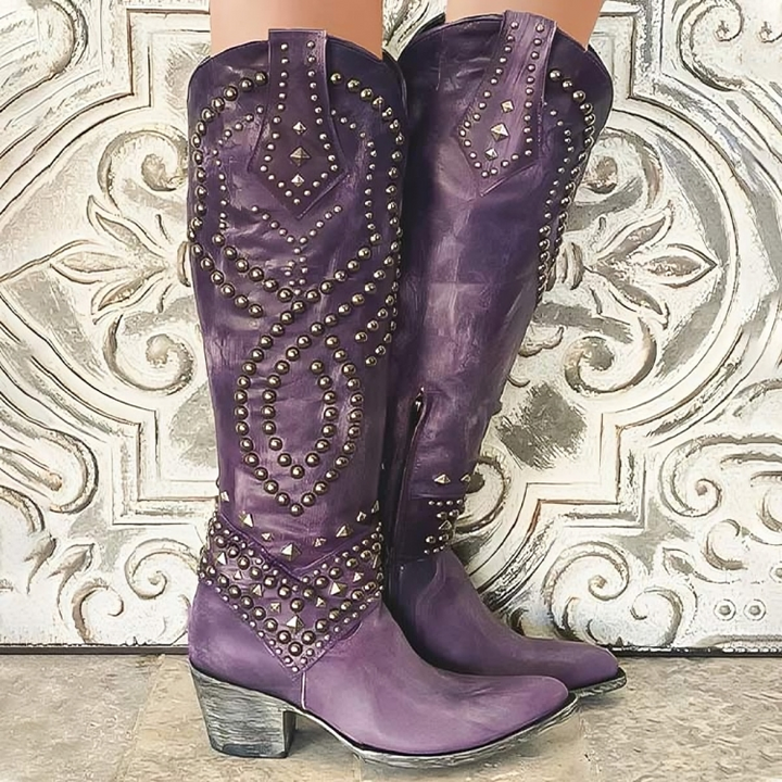 Ava | Kniehoge westernlaarzen met studs voor dames