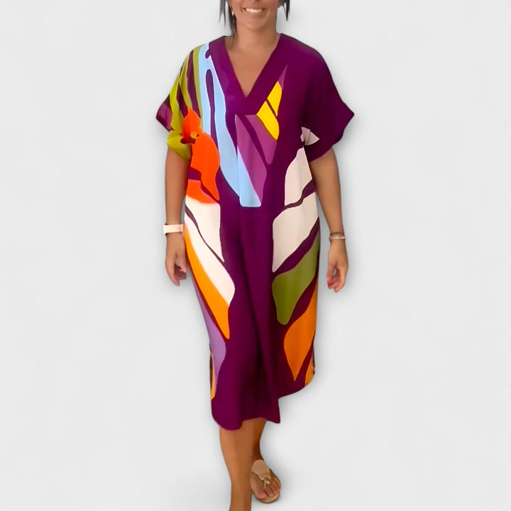 Roos - Casual Jurk met Kleurrijke Bladerenprint