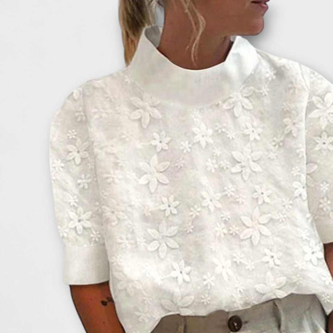 Anita - Blouse met geborduurde eenvoudige staande kraag