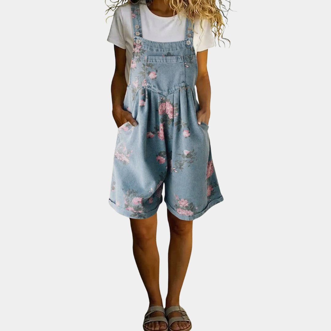 Joana - Bloemen Overall in Denim