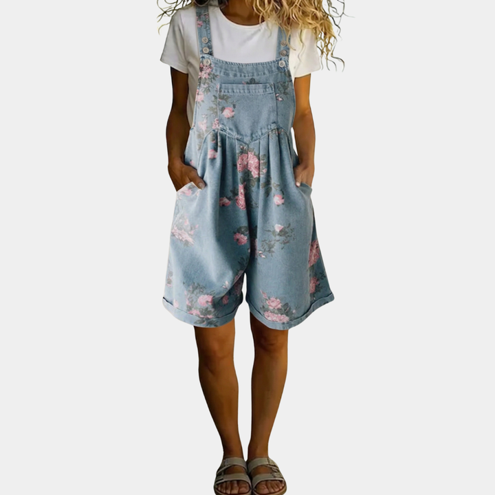 Joana - Bloemen Overall in Denim
