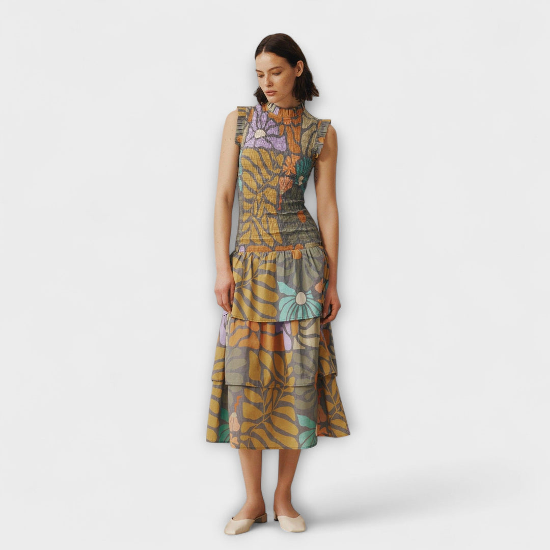 Multikleurige Botanische Midi Jurk