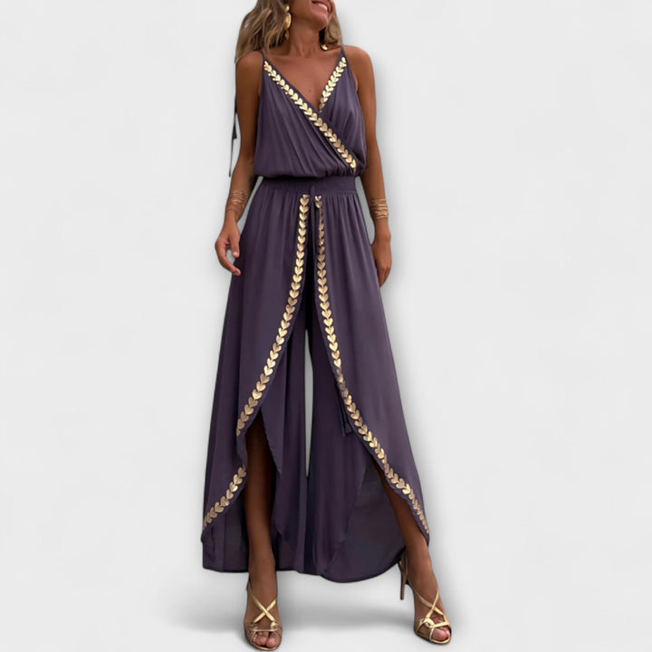 Angela - Donatila V-hals Jumpsuit met Borduursel en Open Benen